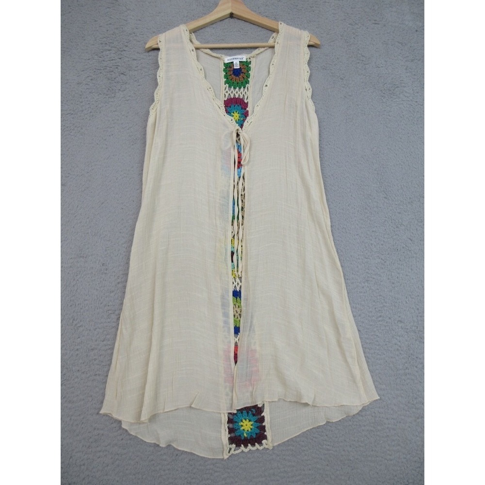Roommates Crochet Vest Cover Women L Cream Granny Square Bohemian Beach Festival